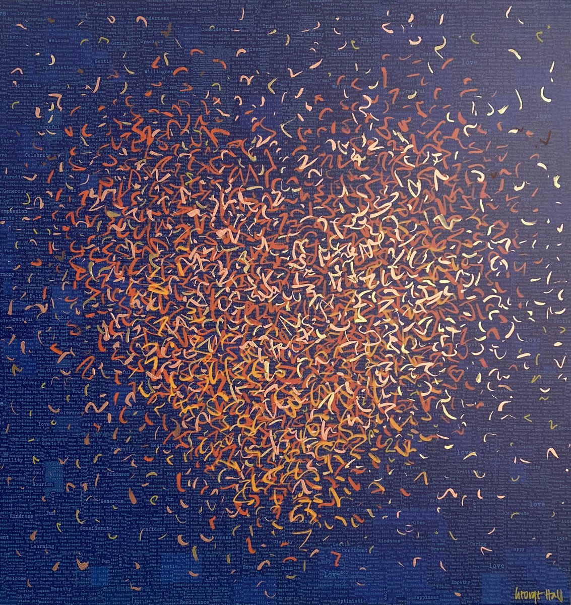 Impressionistic Abstract Painting By George Hall, 30 X 30, Ink Optimist, Original Artwork