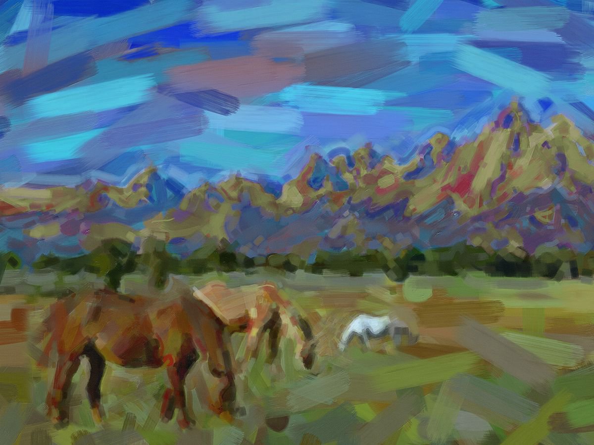 Horses and mountains by Peter Moderdovsky