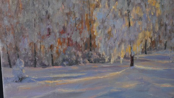 Sunlight Through The Trees- winter landscape painting