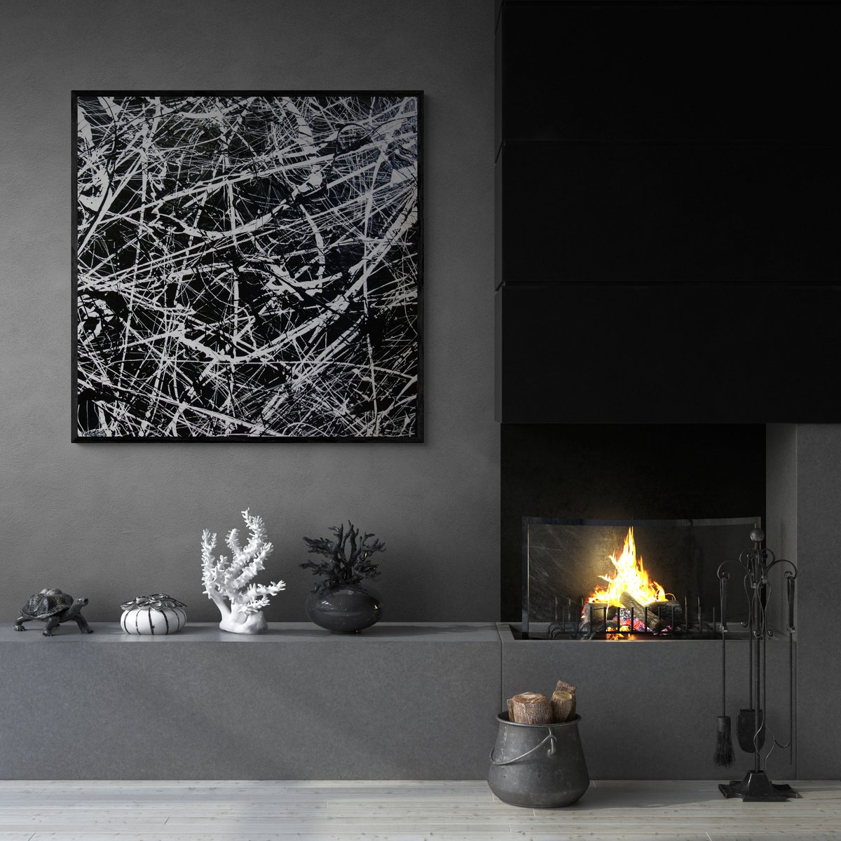 Scatter Brain Squared 150cm x 150cm Black White Textured Abstract Art by Franko