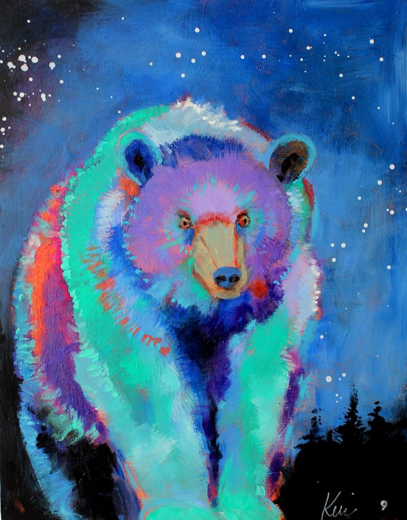 Bear S Starry Path 11x14 Small Colorful Bear Wi Artfinder