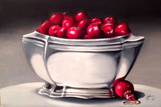 My earring and cherries - original oil painting- 20 x 30 cm ( 8 x 12 inches)