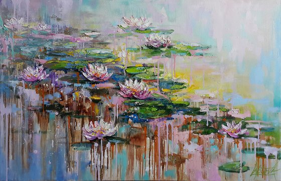 Water Lilies - Morning at the Pond, painting landscape