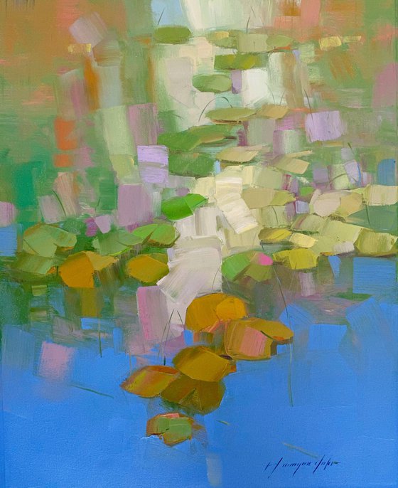 Waterlilies, Original oil painting, Handmade artwork, One of a kind