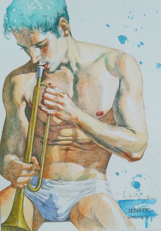 watercolor painting  bandsman  #17521