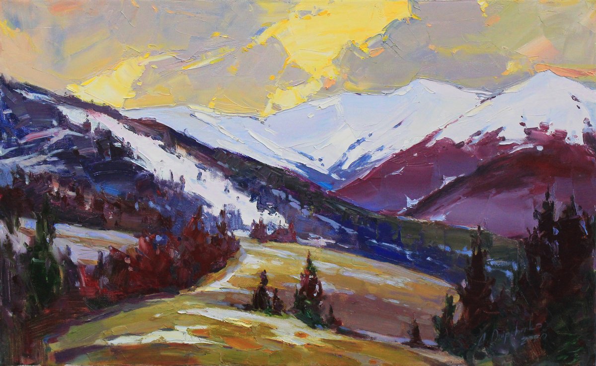 Sunset In The Mountains By Alisa Onipchenko-Cherniakovska, 31 X 20, Artwork For Sale On Artfinder