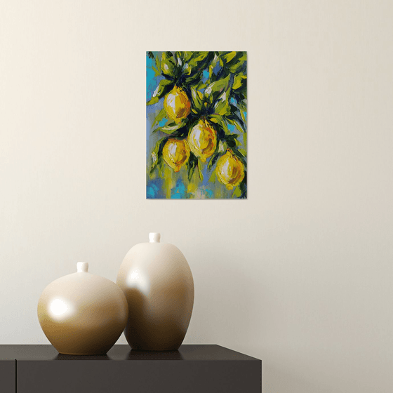 In lemon tones - lemon, oil painting, lemons oil painting, lemons on the tree, nature