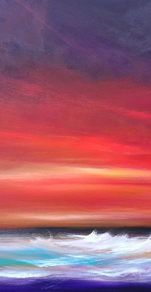 Day's End - Sunset, Seascape, Red, Skies - XL, Modern Art Office Decor Home by Mel Graham