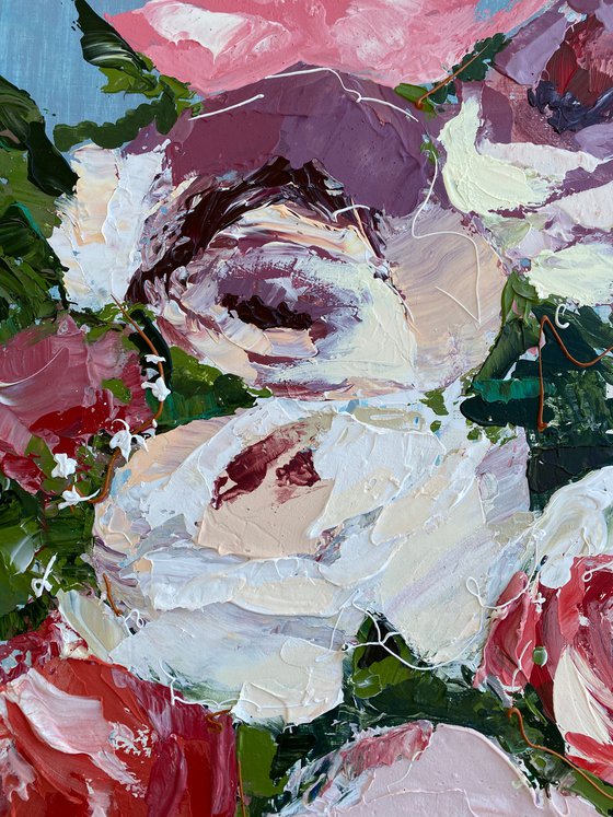 More roses original painting on canvas floral