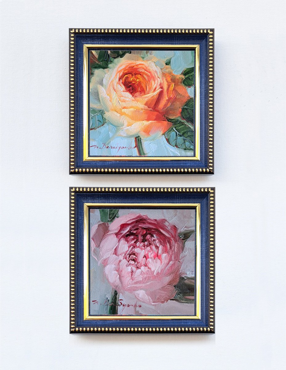 Impressionistic Botanical Oil Painting By Nataly Derevyanko, 5 X 5", Two Friends, Original Artwork