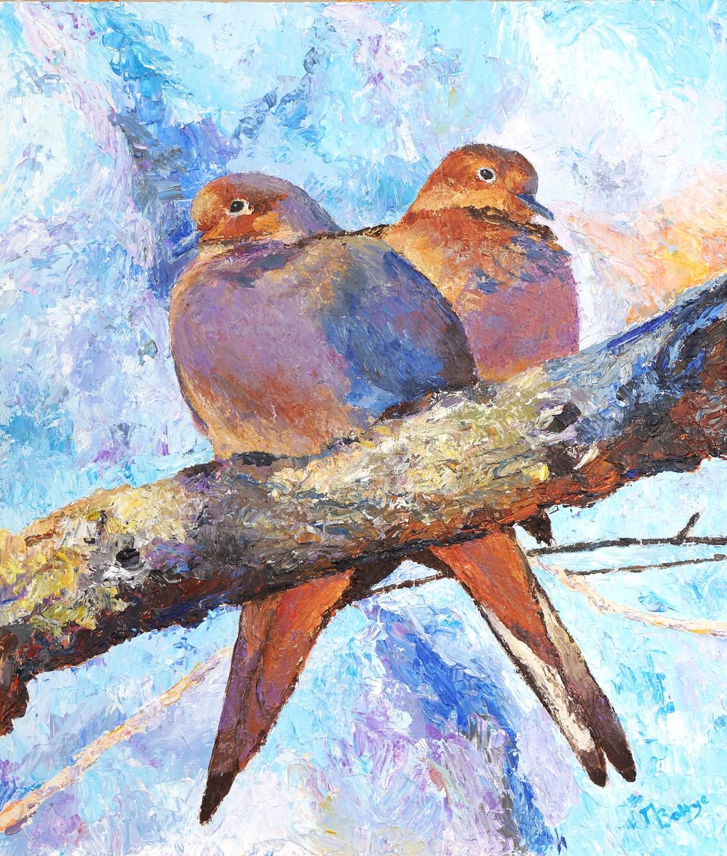A Pair Of Doves - Palette Knife Painting - Ready To Hang by Margaret Battye