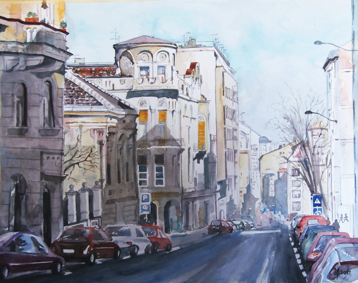 DOWN THE STREET /41 x 33.5 cm by Zoran Mihajlovi? Muza
