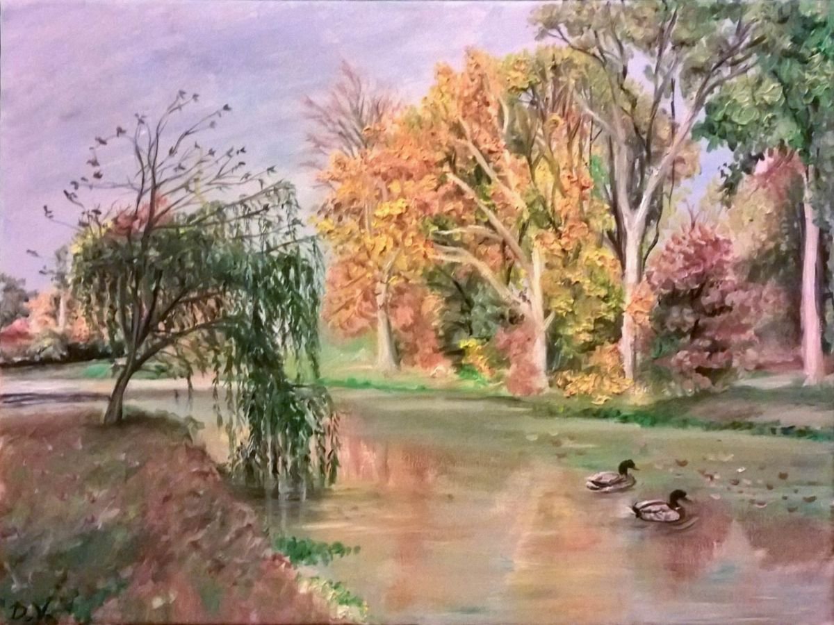 Landscape Oil Painting By Viktoria Deri, 16 X 12", Autumn Landscape, Original Artwork