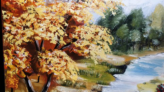 Autumn park, original oil landscape painting, art for home, gift idea