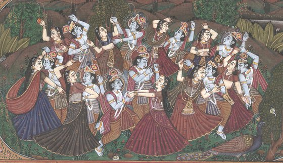 Raas Leela on Antique Manuscript Paper
