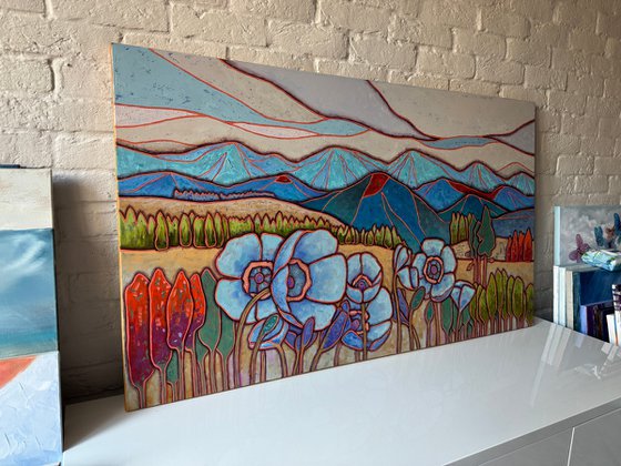 Blue poppies in the mountains