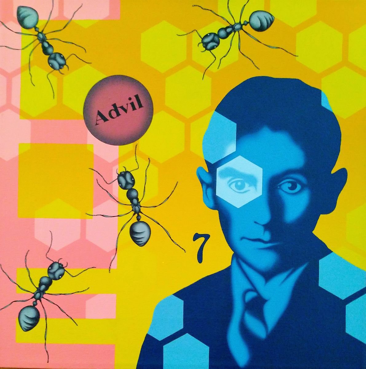 Urban And Pop Portrait Acrylic Painting By Hirotaka Suzuki, 16 X 16, #7 (Count Down Series ), Original Artwork