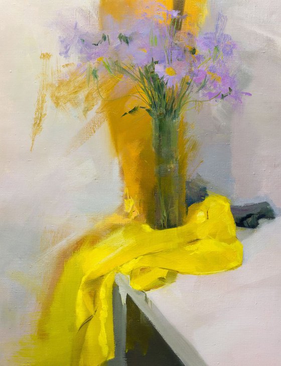 Still Life Painting with Flowers in Yellow - Spring Shadow