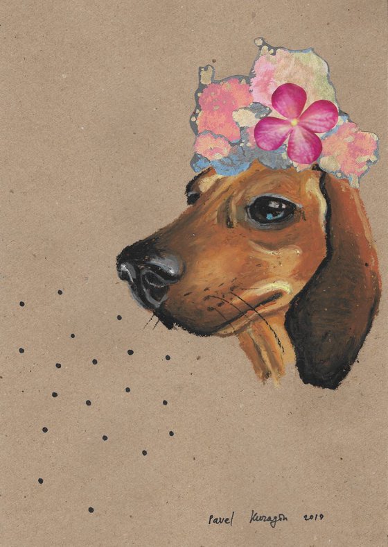 Dachshund and flowers