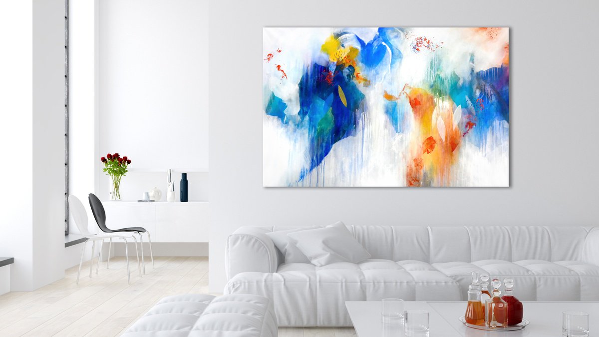 Abstract Acrylic Painting By Kirsten Handelmann, 65 X 44", Fireworks, Original Artwork
