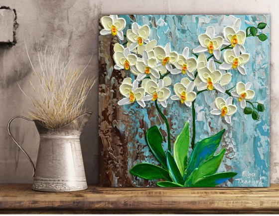 Yellow Orchid - Impasto Flower Painting