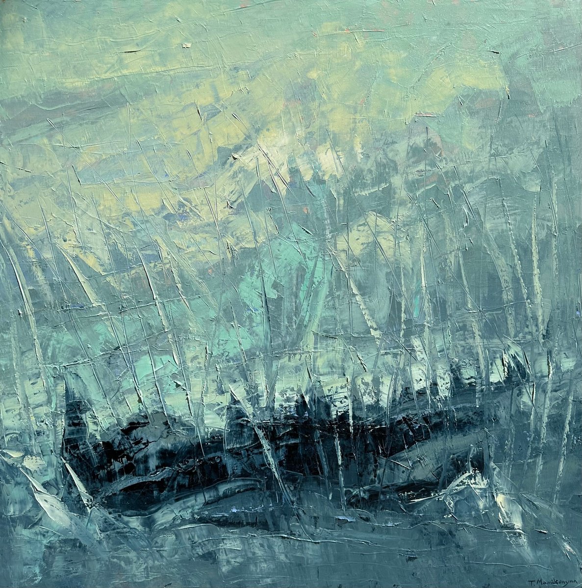 Abstract Oil Painting By Tigran Mamikonyan, 31 X 31", Untitled A11 80i?80Cm, Original Artwork