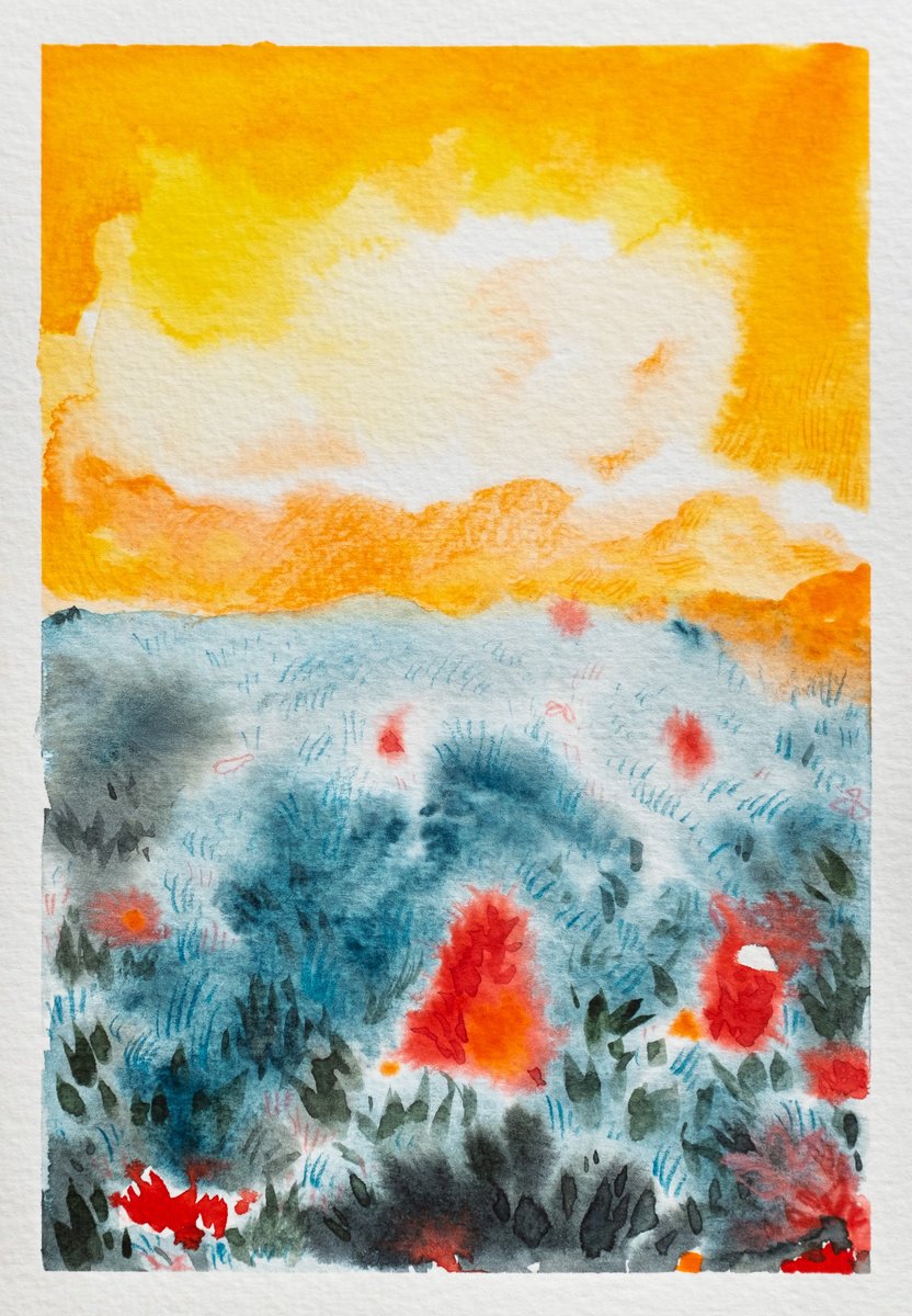 Expressive Landscape Watercolour By Bohdan Svyrydov, 5 X 7, Hidden Glow 0022, Original Artwork