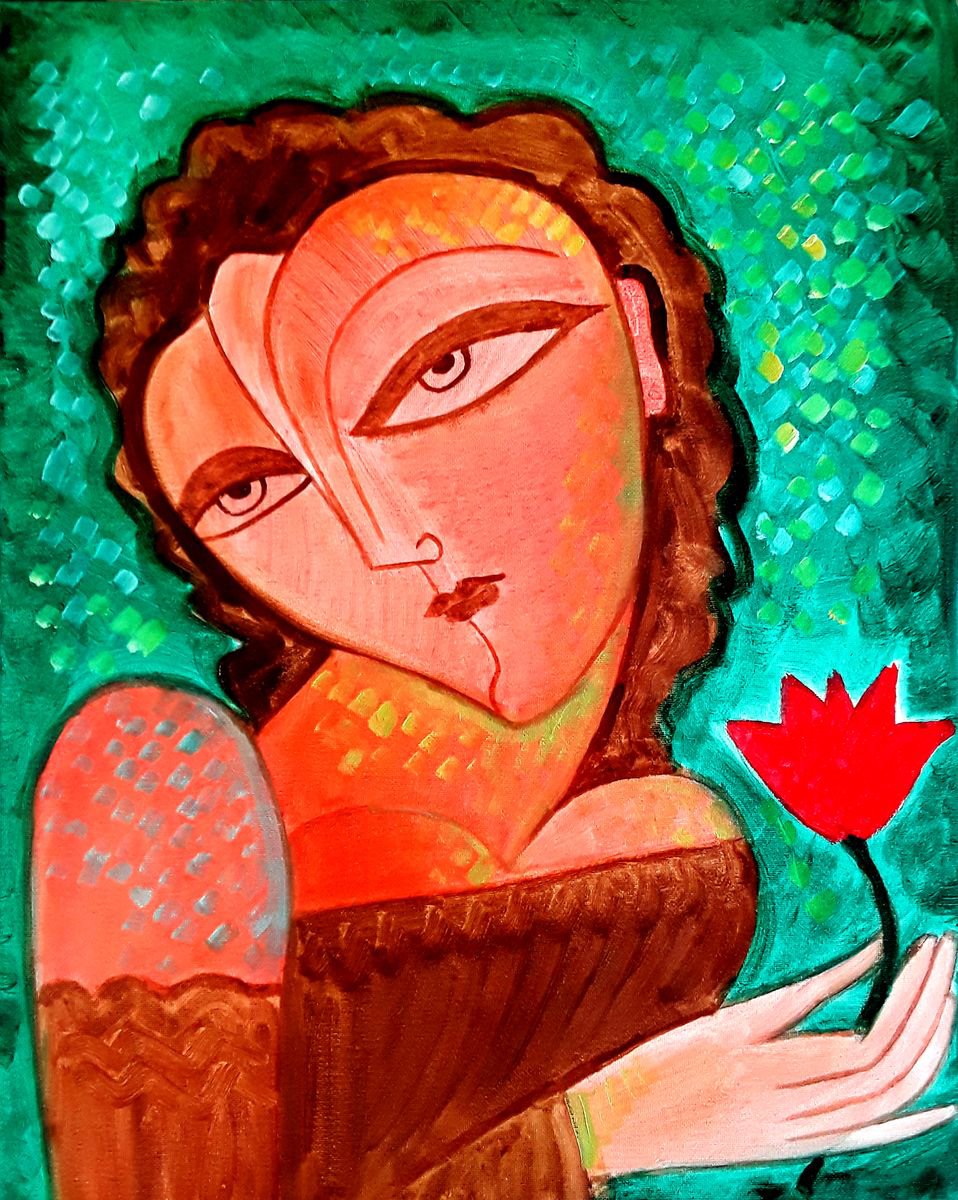 Girl with Red Flower by Van Hovak