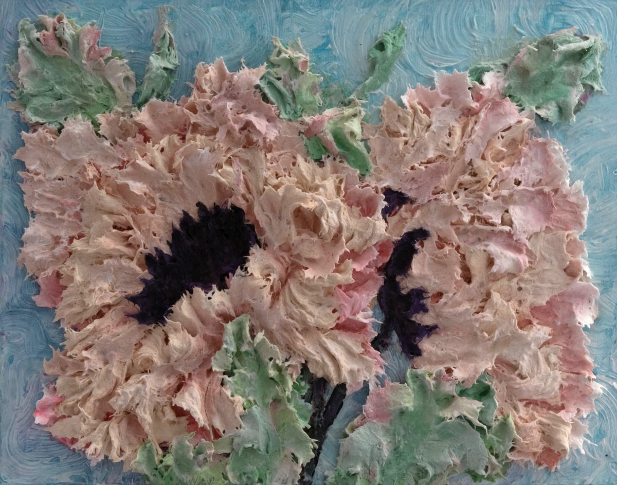 Expressive Botanical Painting By Lena Owens, 14 X 11", Sunlit 3D Bloom, Original Artwork