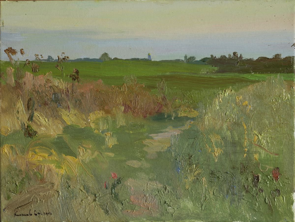 Photorealistic Landscape Oil Painting By Sergey Kostov, 16 X 12", Music Of Evening Herbs, Original Artwork