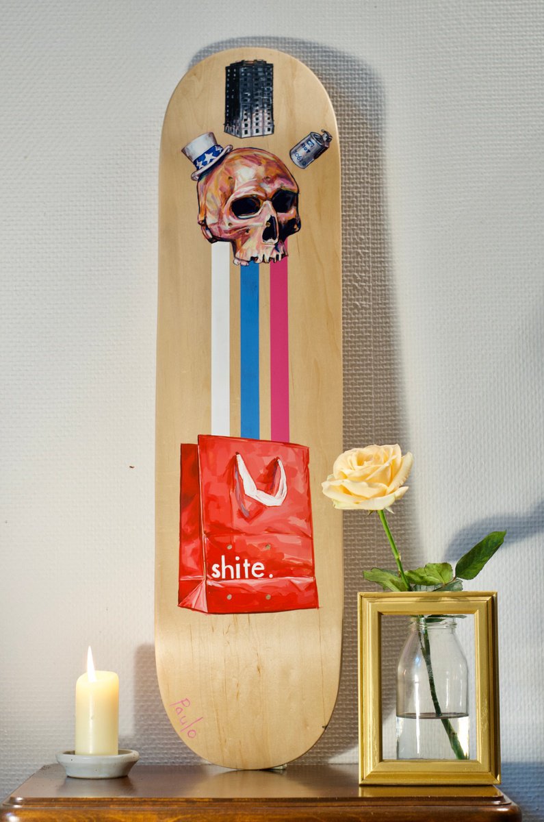 Urban And Pop Cityscapes Acrylic Painting By Paul Ward, 8 X 31", Several Layers Of Shite, Original Artwork