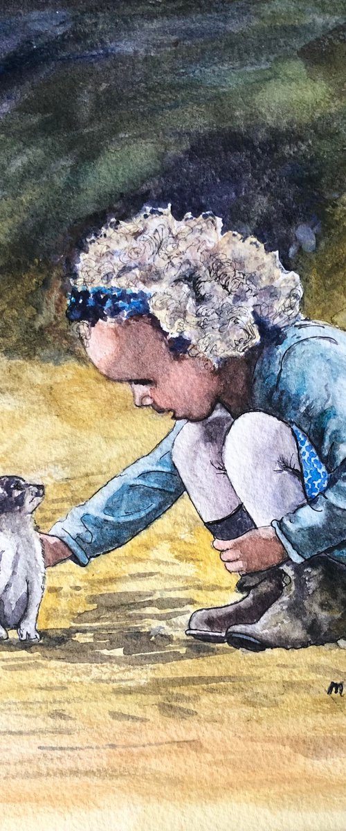 LITTLE GIRL WITH KITTEN by Margaret Riordan