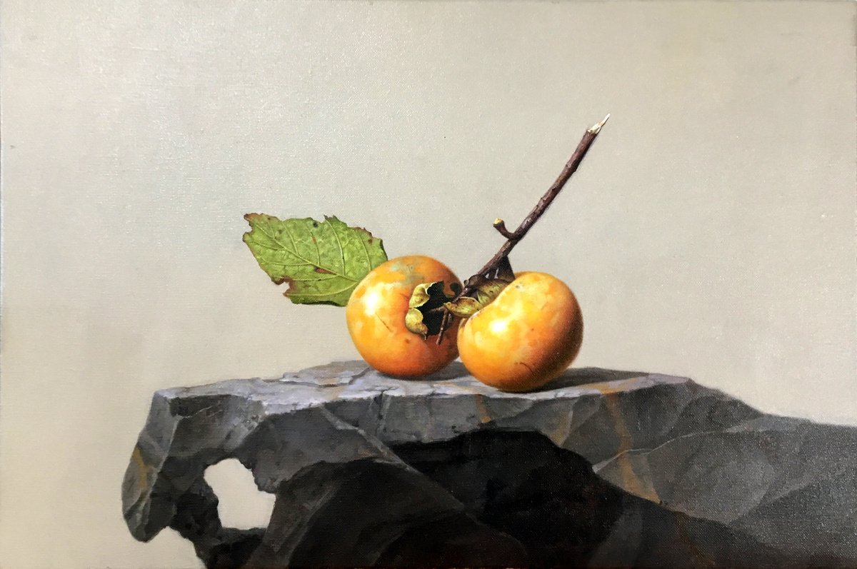 Still life:Persimmons on the stone by Kunlong Wang