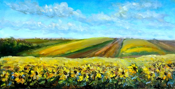Sunflower Field painting, original oil painting, landscape painting
