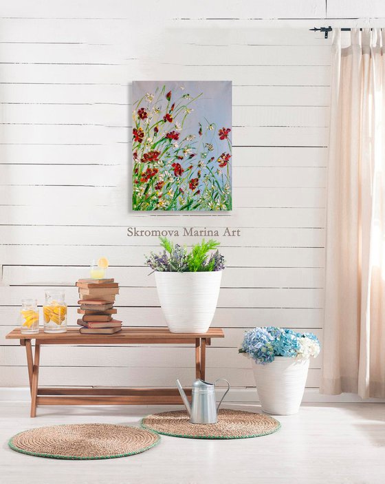 SUNNY GLADE - Beautiful summer. Wildflowers. Red poppies. Daisies. Good mood. Sky. Glade.