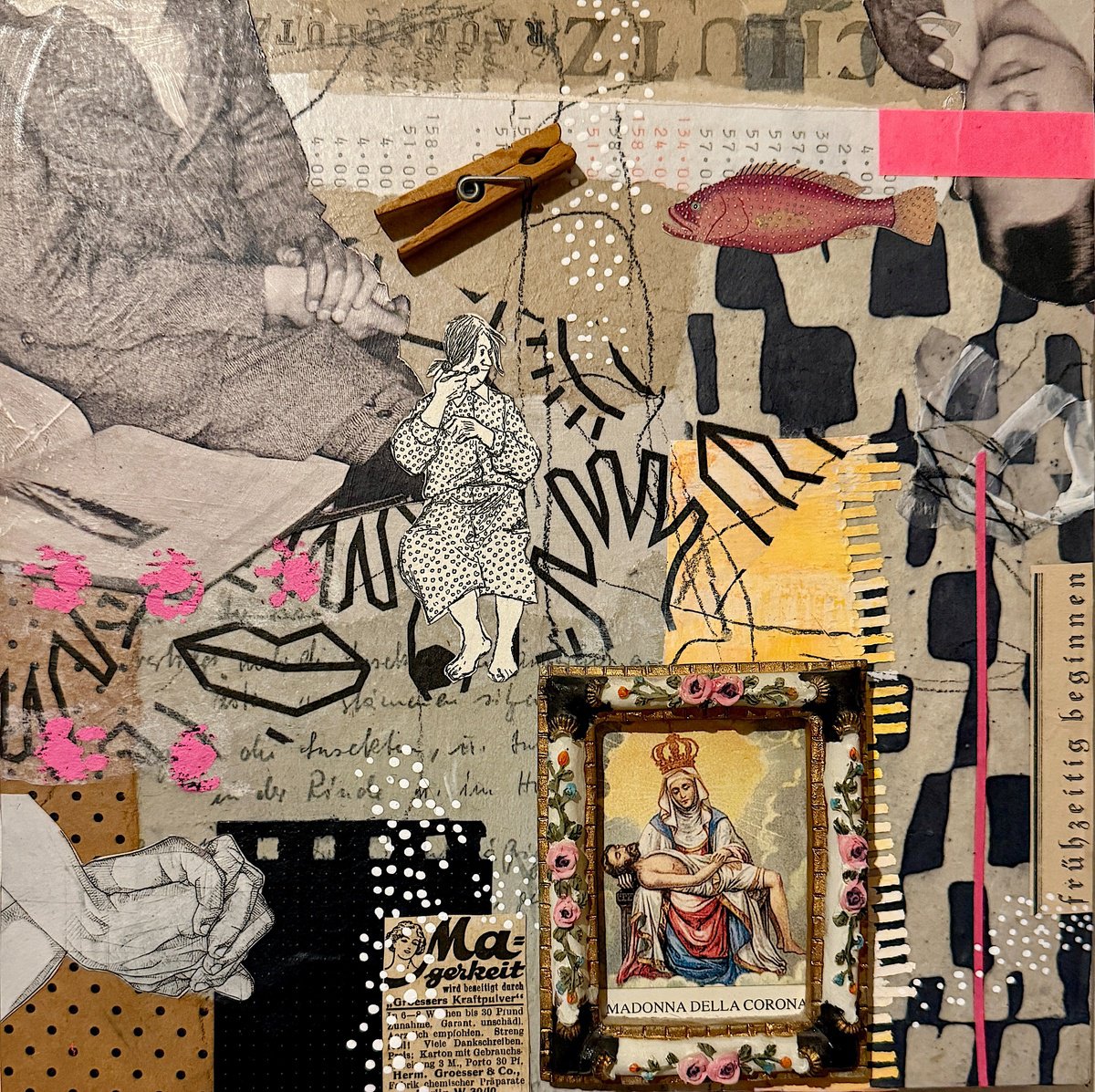 Portrait Painting By Marita Tobner, 10 X 10", Schutzraum - Shelter, Original Artwork