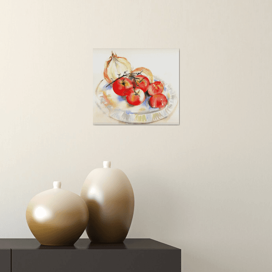 Tomatoes, Still life, Kitchen Art, Dining Room Decor, Red Tomatoes, Watercolour painting