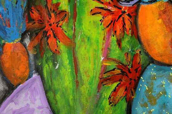 Prickly Days - Large original abstract floral painting