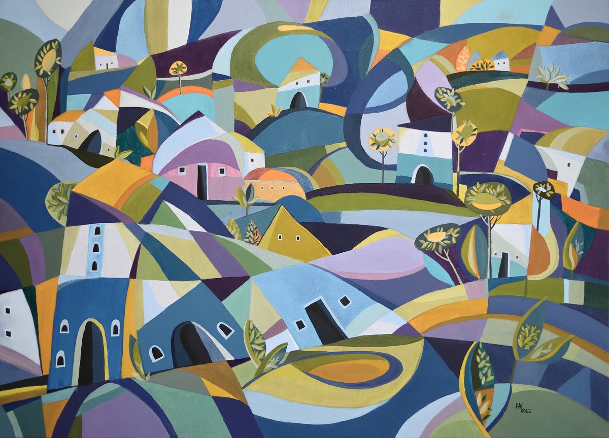 Organic Landscape Oil Painting By Aniko Hencz, 28 X 20, Another World, Original Artwork