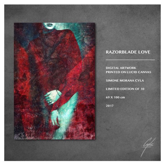 RAZORBLADE LOVE | 2017 | DIGITAL ARTWORK PRINTED ON LUCID CANVAS | HIGH QUALITY | LIMITED EDITION OF 10 | SIMONE MORANA CYLA | 69 X 100 CM