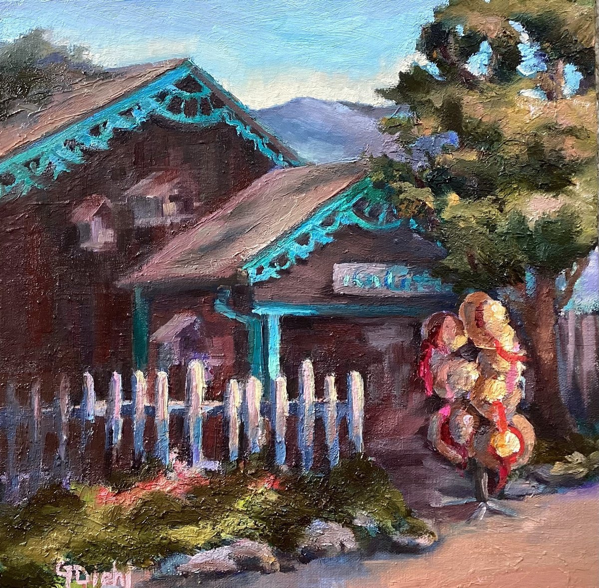 Impressionistic Cityscapes Oil Painting By Grace Diehl, 10 X 10, Straw Hats, Original Artwork