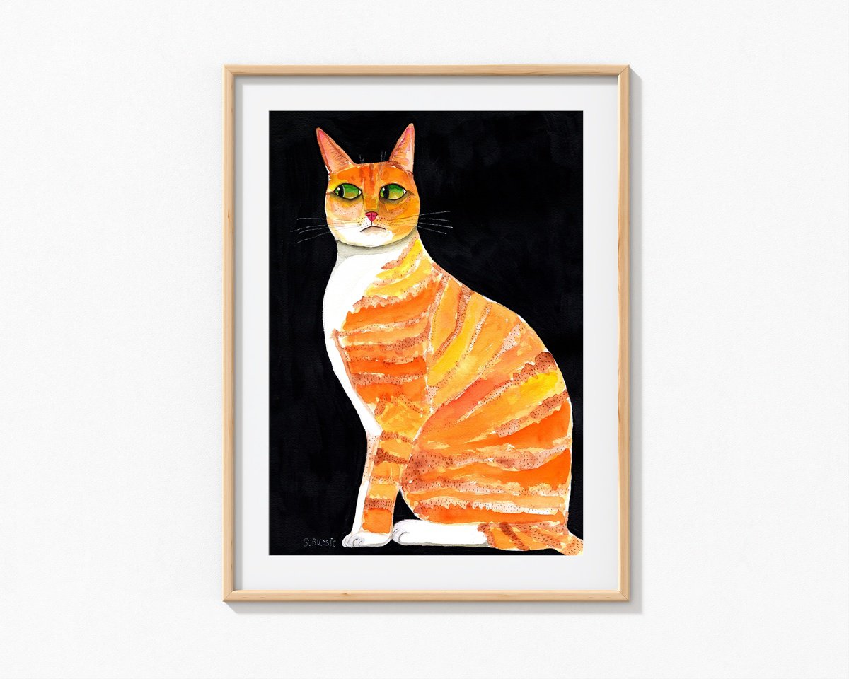 Bombastic Side Eye Cat Funny Humour Naive Watercolour cat by Sharyn Bursic
