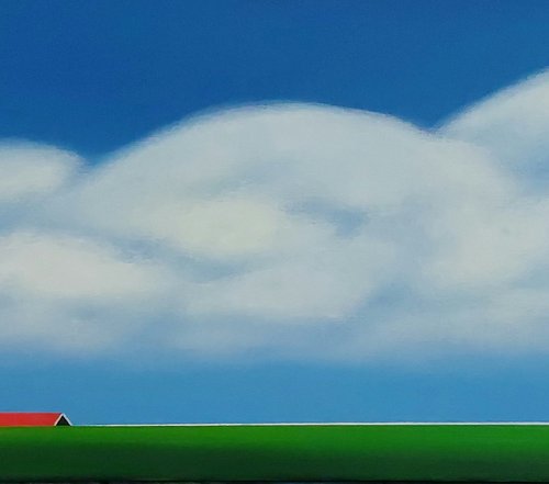 Dijklandschap (Red roofs, green dike) by Nelly van Nieuwenhuijzen