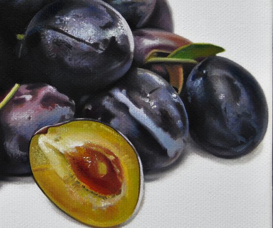 Still life with plums II , Original oil on canvas painting