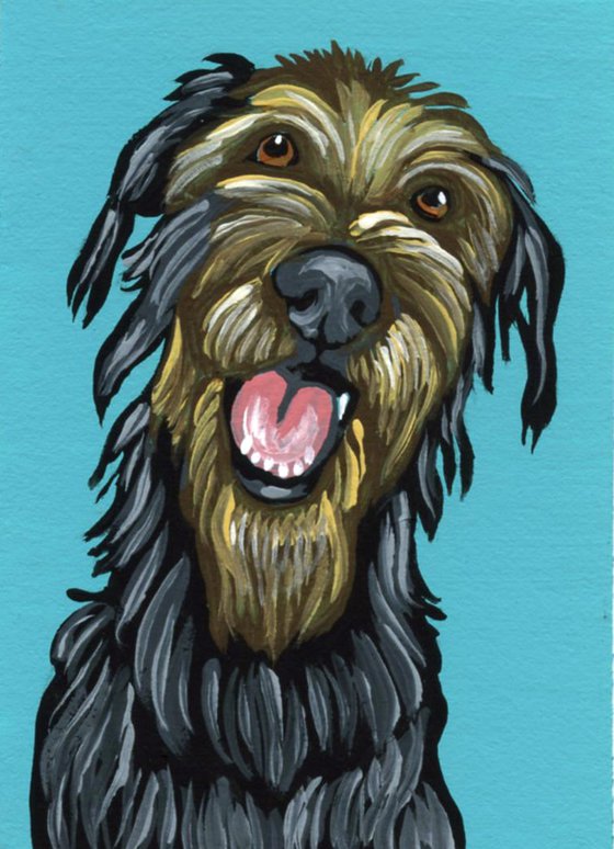 ACEO ATC Original Miniature Painting Irish Wolfhound Pet Dog Art-Carla Smale