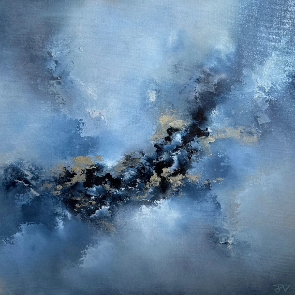 Abstract Oil Painting By Jaimie Volkaerts, 25 X 25, Gentle Clouds On A Spring Day, Original Artwork