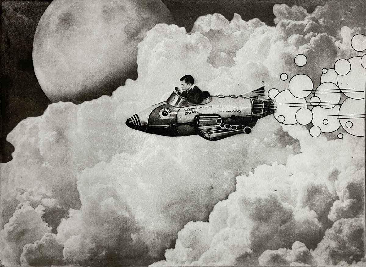 Surrealistic Landscape Etchings & Engravings By Jaco Putker, 20 X 16, The Boy In The Rocket, Original Artwork