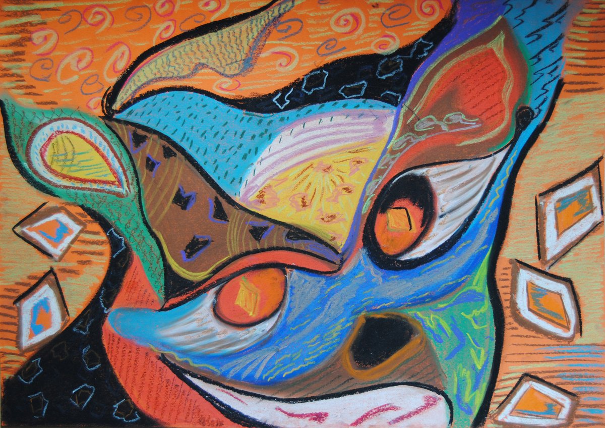 Abstract Animal Pastel Drawing By Simona Tsvetkova, 20 X 14", Abstract Art 1, Original Artwork