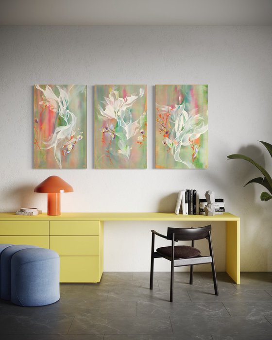 Movement Study in Pastel Chroma Triptych