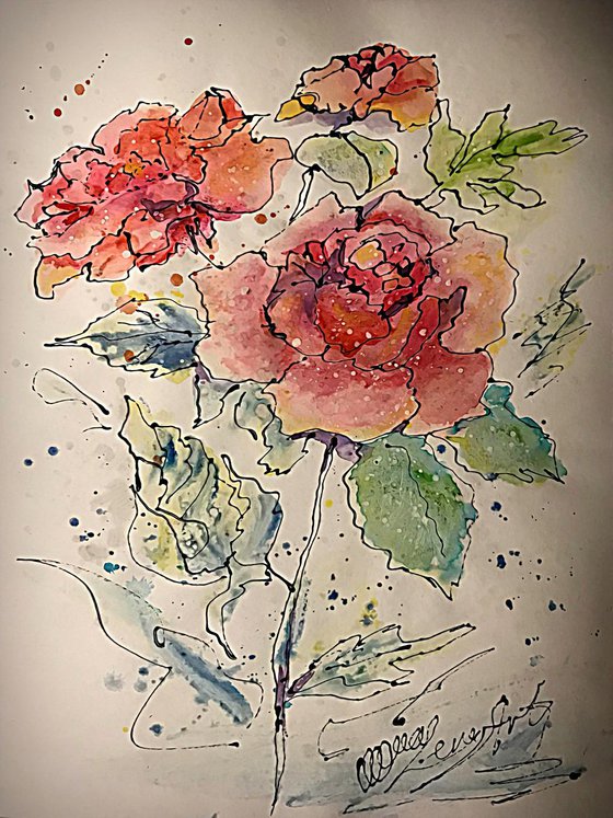 Rose #6  Original Painting 12"x9" by OLena Art